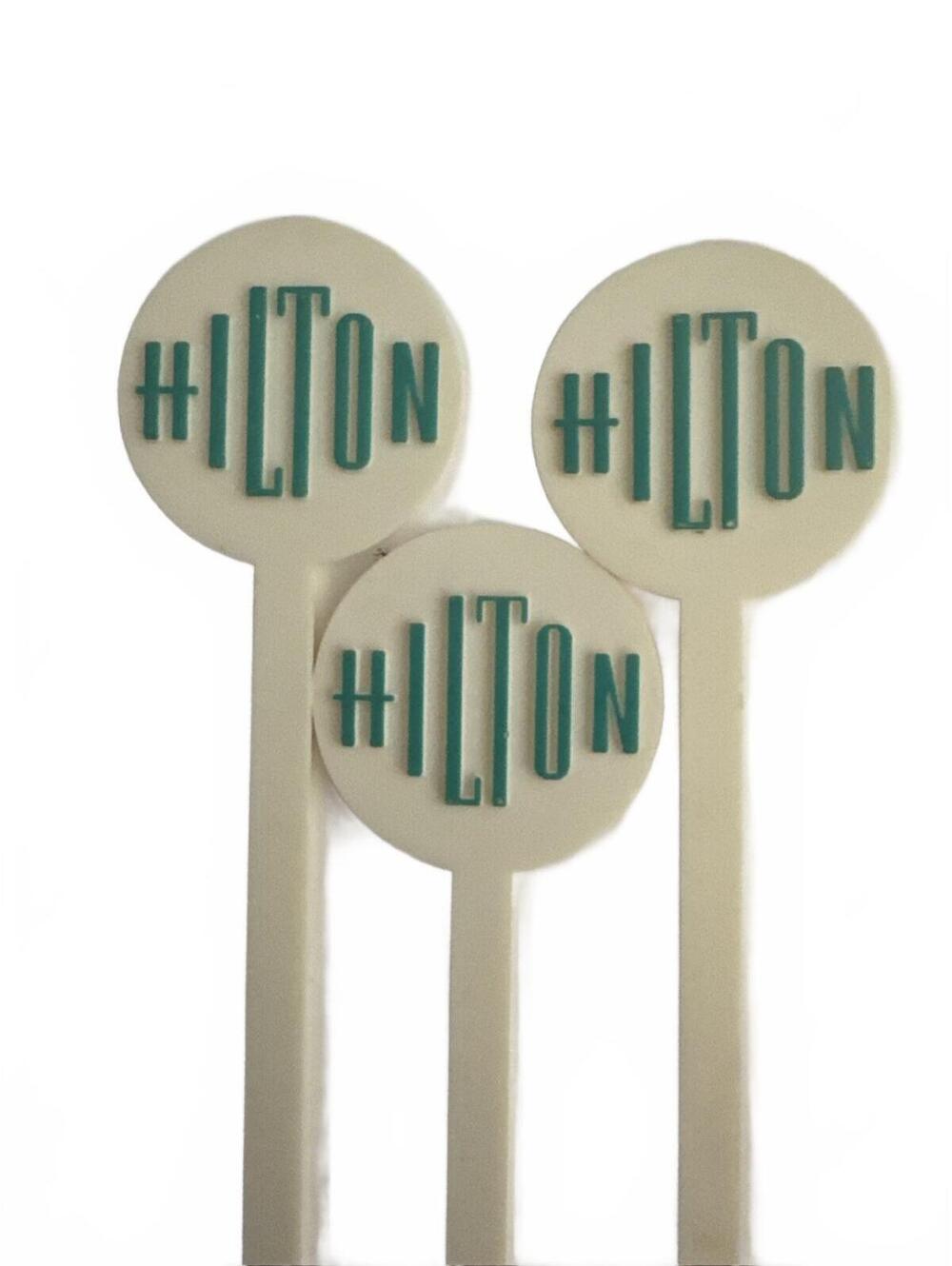 Vintage Hilton Drink Stirrers Swizzle Sticks Teal And White Three